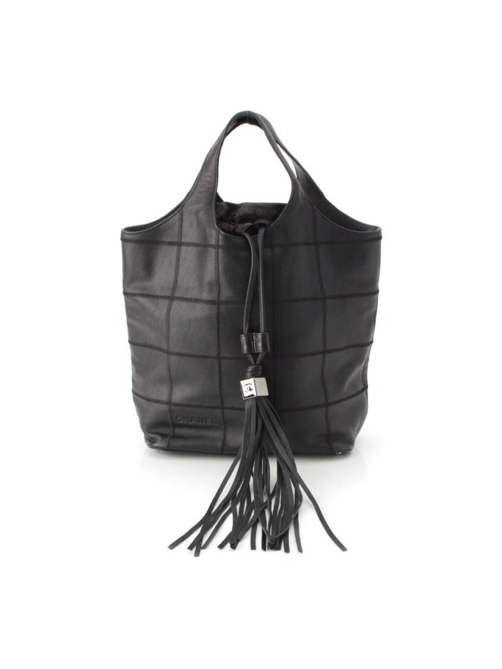 Chanel Stand Leather Chocolate Bar Fringe Handbag Black